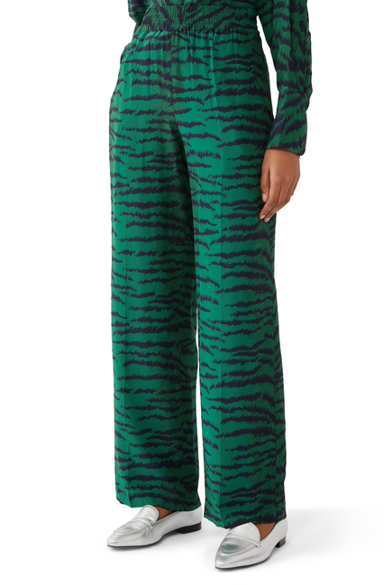 Tiger-Print Silk Pants